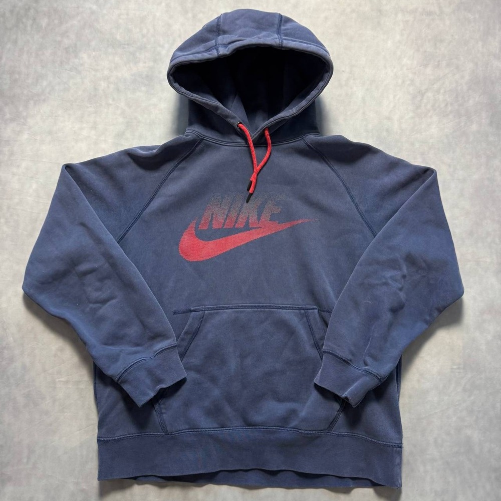 Nike Hoodie Mens Large‎ Navy Blue Red heavyweight  Pullover Sweatshirt